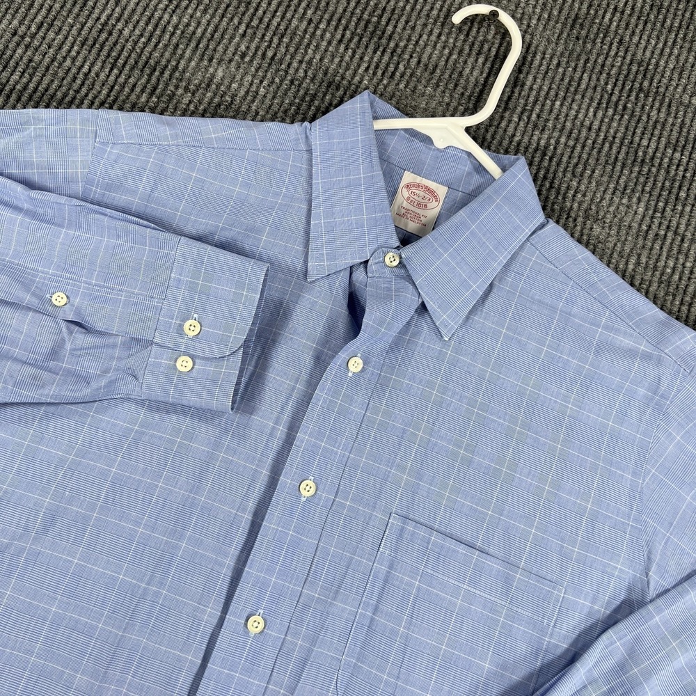 Brooks Brothers Shirt Mens 15.5 Blue Check Long Sleeve Button Up Casual Dress